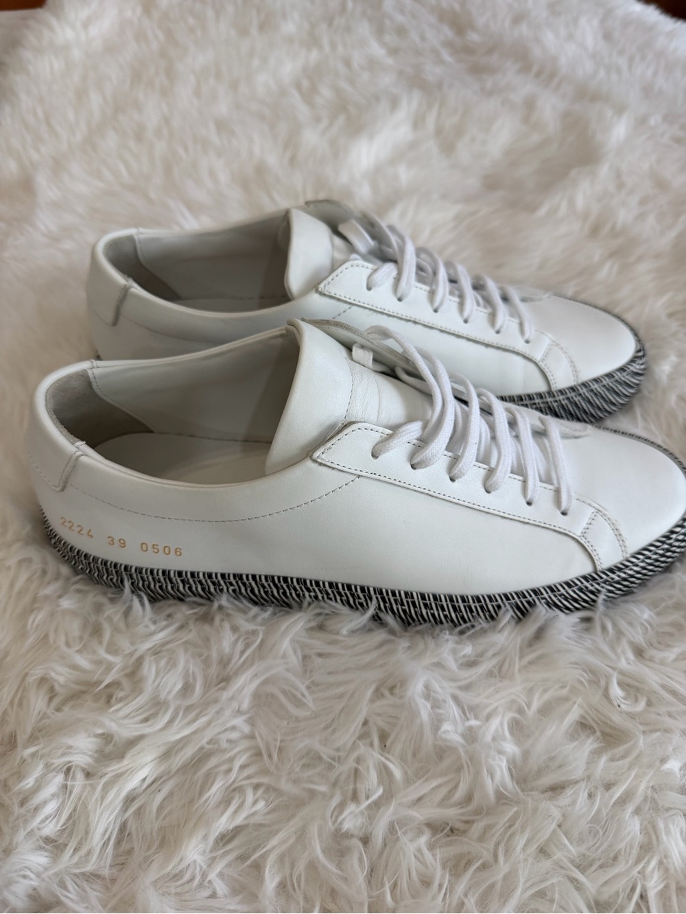 Men’s Common Projects White Leather Low-Top  with Black Patterned Size 39 US